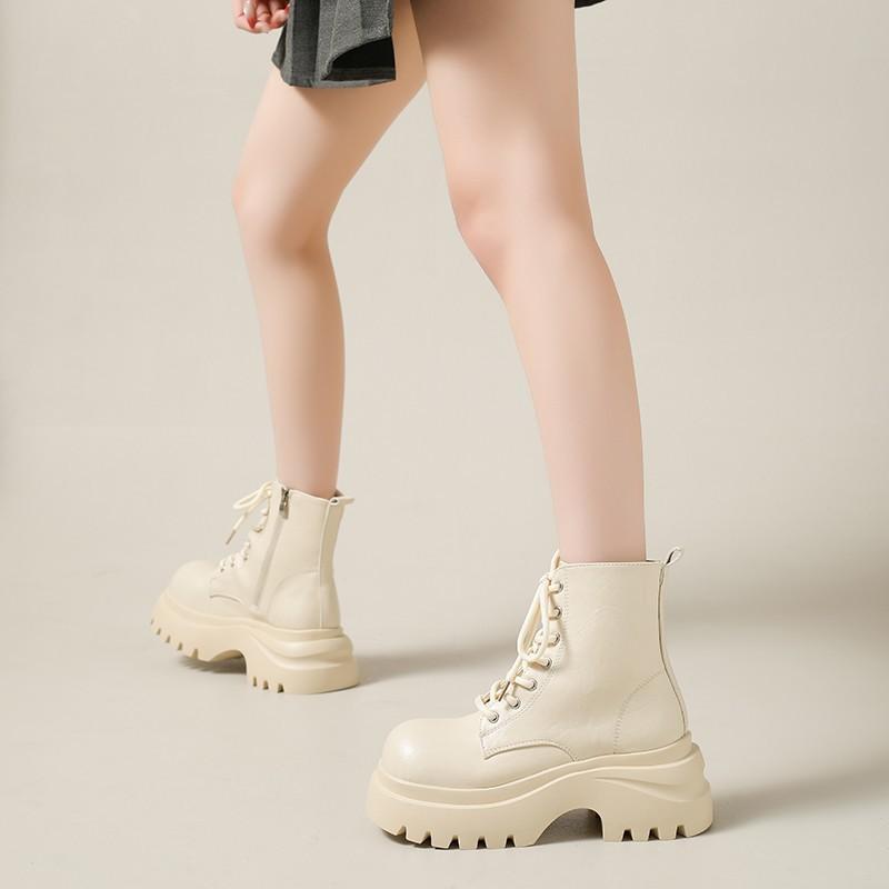 Fashion British Style Autumn Platform Boots Shoes for Women Fashion Lace Up Round Toe Ankle Boots Chunky Heeled Ladies Short Botines