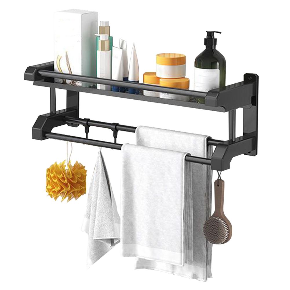 Bathroom Storage Rack Wall-mounted Stainless Steel Towel Rack for Toilet Bathroom Kitchen ing Accessories Single Layer Black 60cm