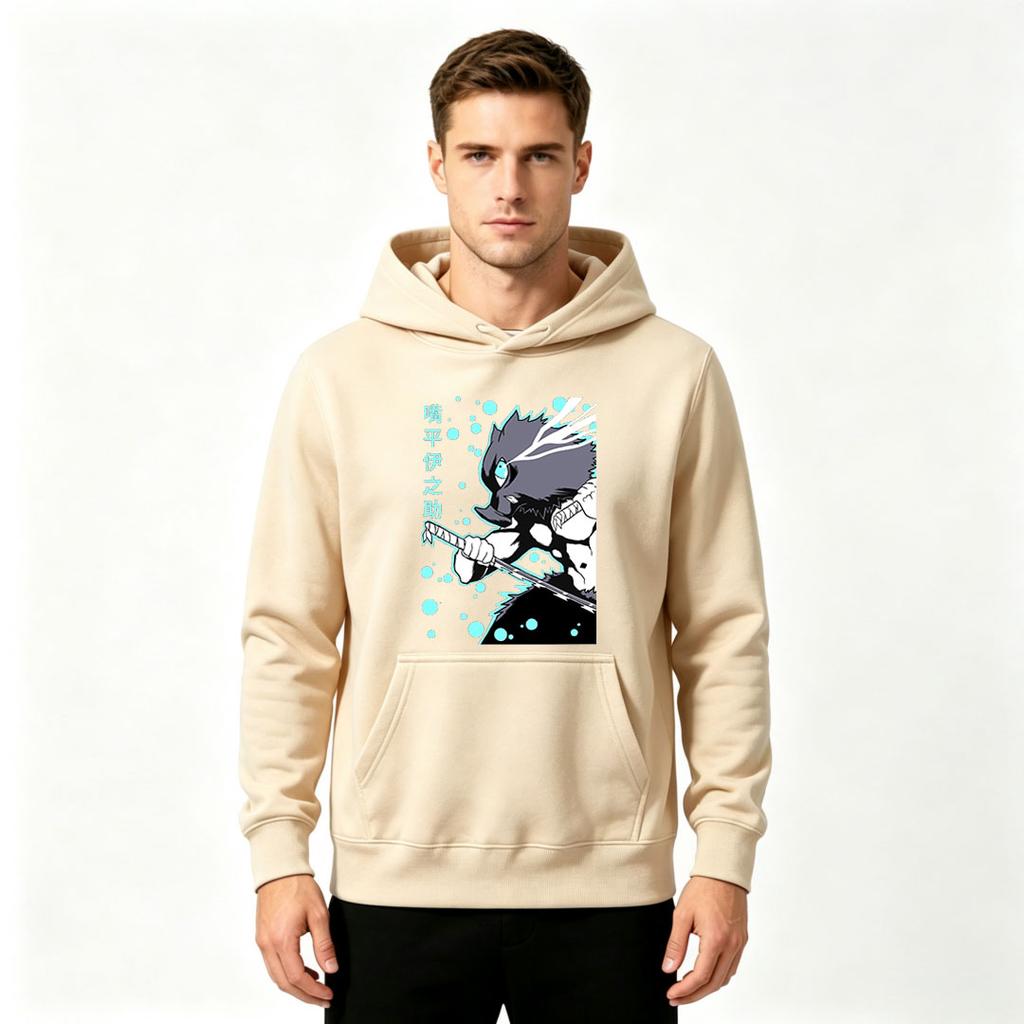 Men's Anime Inosuke Print Pullover Hoodie Casual Long Sleeve Sweatshirt for Daily Wear