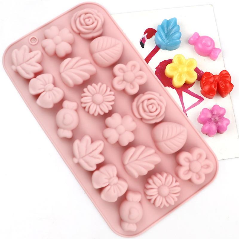 18Holes 3D Silicone Mold Daisy Tulip Flower Design Jelly Ice Pudding Soap Fondant Chocolate Cake Decorations Baking Tool Leaf