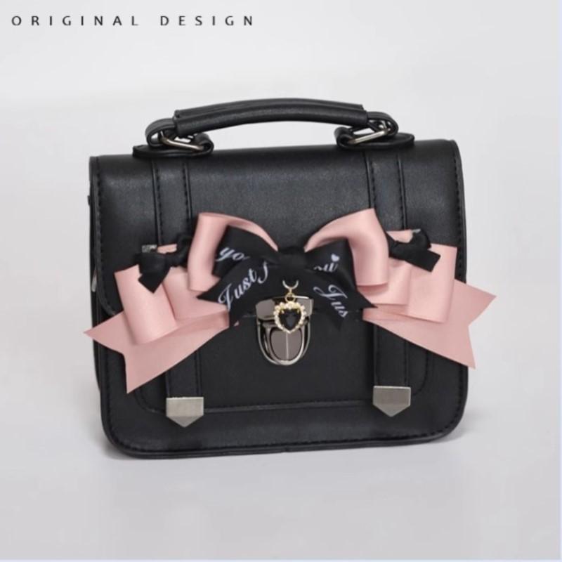 Japanese Bow Black Messenger Bag Women JK Uniform Handle Square Crossbody Bags Ladies Vintage Lolita Shoulder Bags Aesthetic