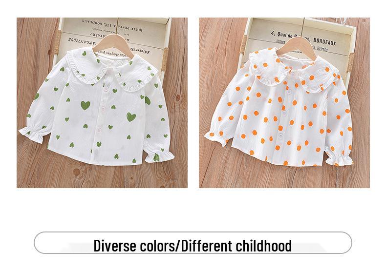Children's Long Sleeve Cotton Lace Lapel Shirt - Spring/Autumn Korean Style for Girls
