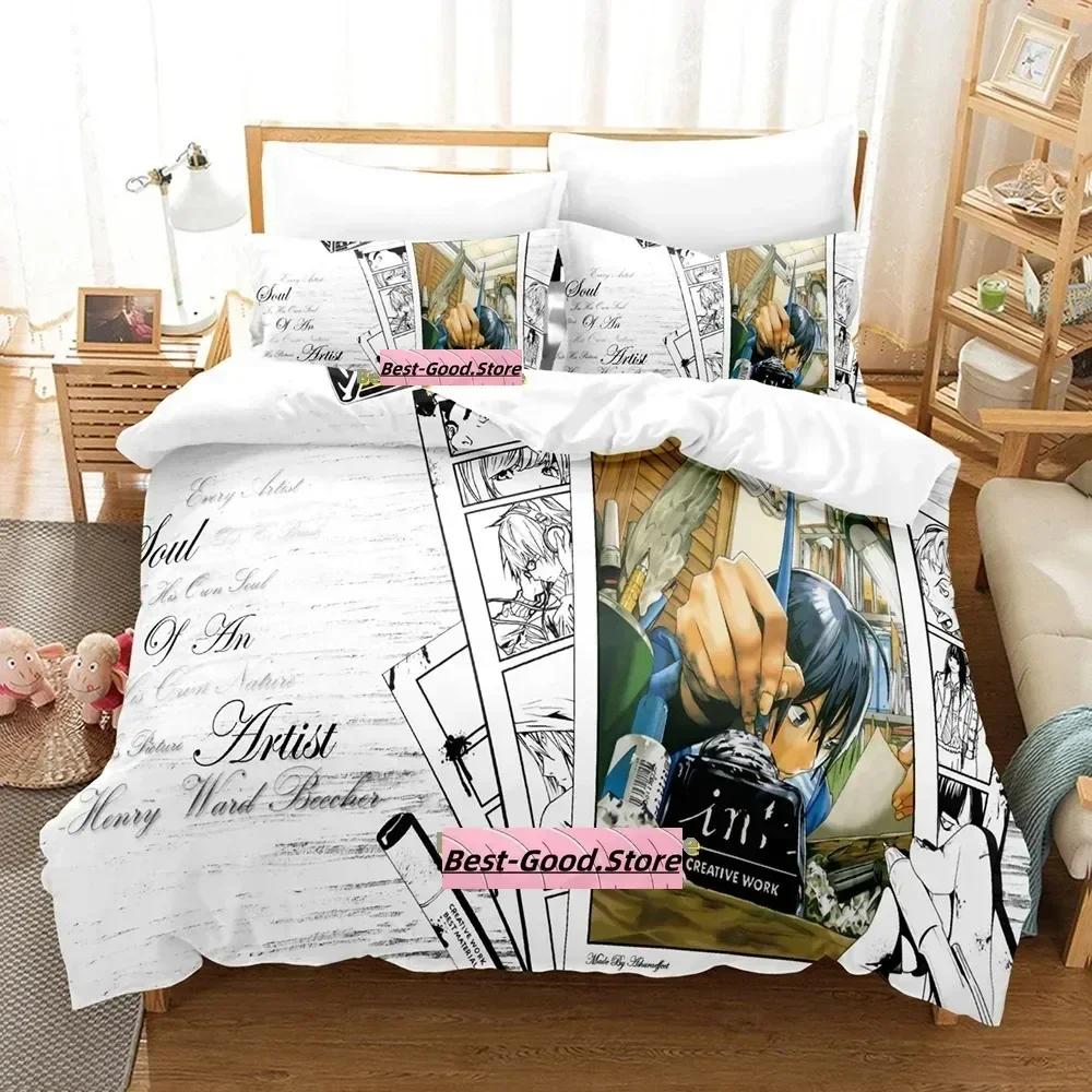 Bakuman Beding Set Printed Bed Linen Set With Pilowcase Soft Duvet Cover Soft Single Double Quen Super King-Sized Dimensionsd Dimensions Adult People