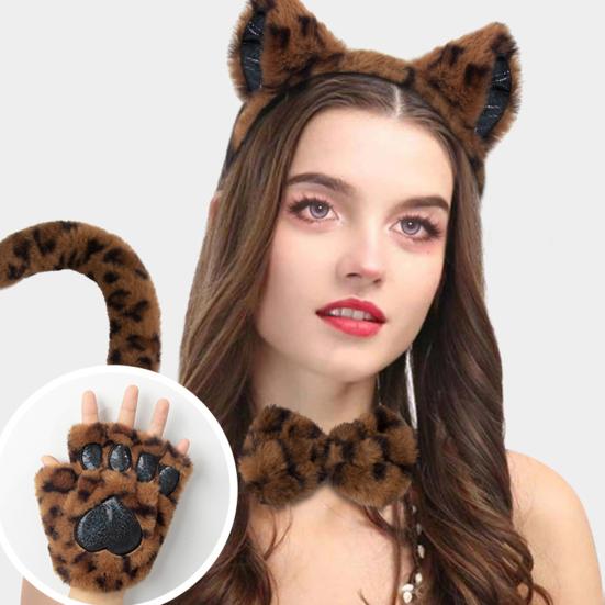 1 Set Cosplay Kedi Eldiveni Seti Papyon Kuyruk ve Ayarlanabilir Kafa Bandı Yumuşak Peluş Cadılar Bayramı Performans Malzemesi Çizgi Roman Sergileri Fotoğraf Çekimleri Aksesuarları