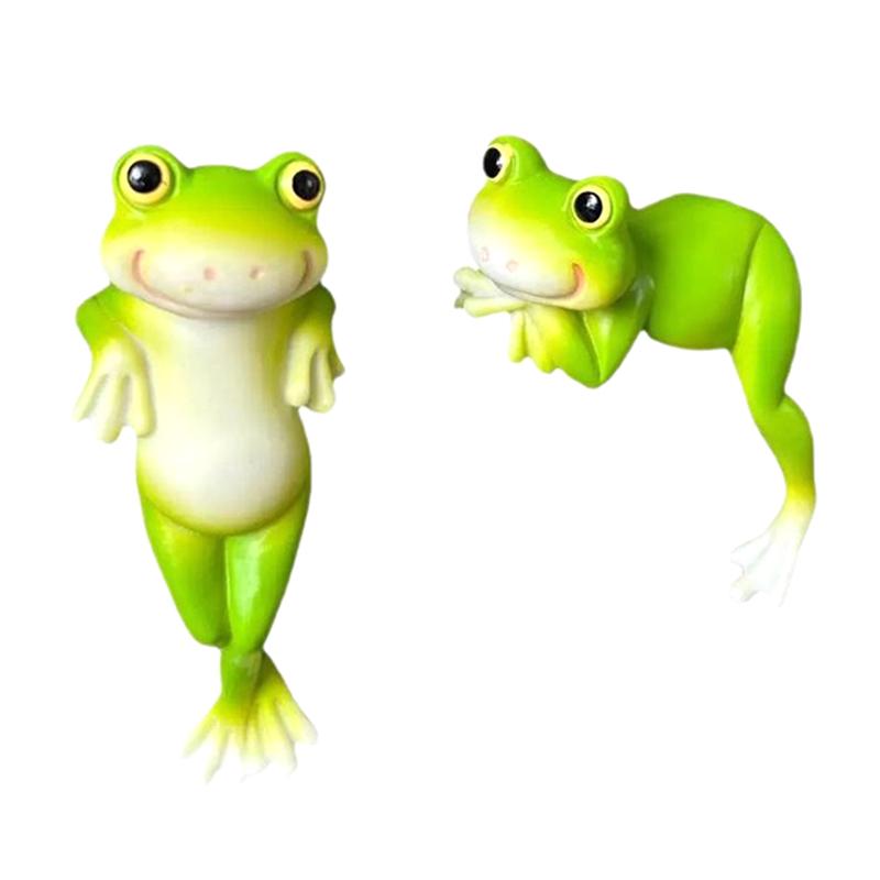 2 Pack Cute Climbing Frog Figurines Flower Pot Hugger Resin Hanging Frog Sculpture Outdoor Statue Plant Pot Decorations