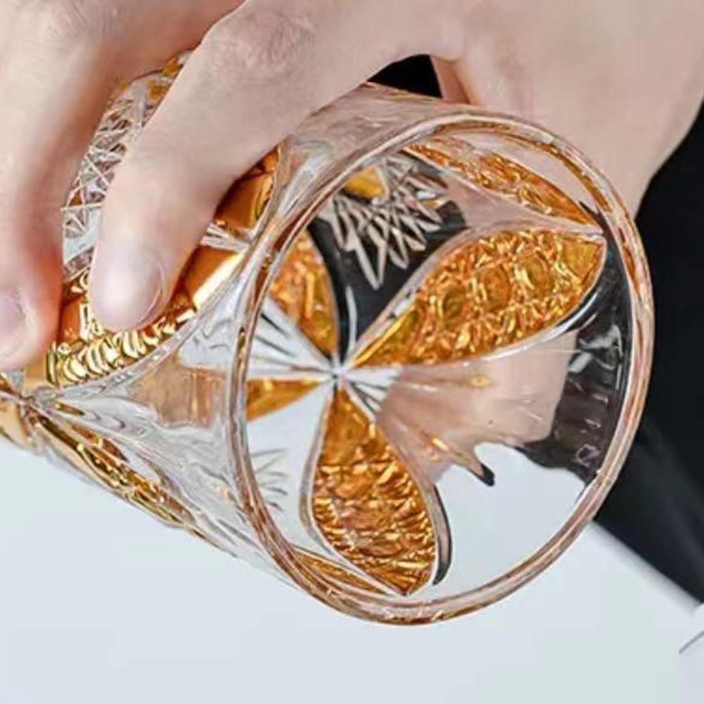 1pc, Crystal Glass Butterfly Cup, High End Lead-free Glass Wine-glasse, Retro Relief Water Cup, Home Golden Juice Cup, 360ml