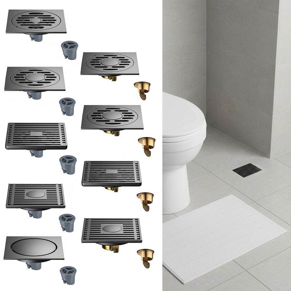 Stainless Steel Shower Floor Drain Grey Backflow Preventer Fast Drainage Floor Drain Square Anti-odor Shower Drain Universal