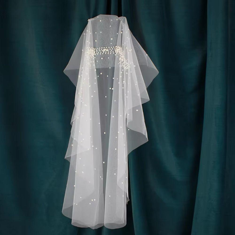130cm Pearls Tulle Bridal Veil Vintage Waist Length Drop Veil Long Wedding Veil  Wedding Dress