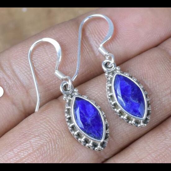 

Solid 925 Sterling Silver Dyed Sapphire gemstone Earrings Boho Earrings Gift For Her Bezel Earrings