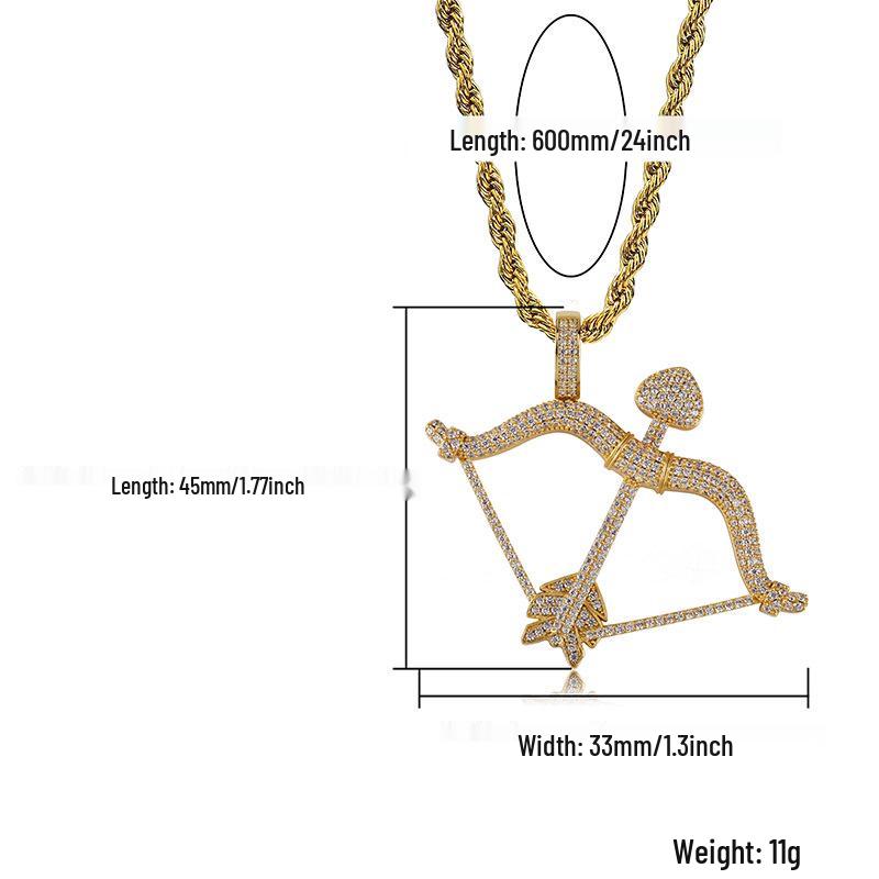 European-American Hip-Hop Cupid's Arrow Zirconia Pendant Necklace