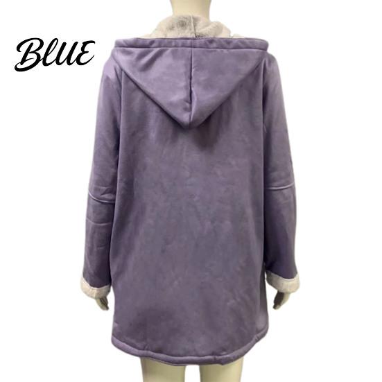 Lady Thick Coat Women Fall Winter Hooded Soft Plush Long Sleeve Mid Autumn Jacket Length Windproof Cold Resistant Buttons Loose Pockets