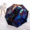 1pc Stained Glass Cat Design Automatic Folding Umbrella - Portable 3-Fold Design with Iron Frame, Outdoor, Ideal Gift for Fans, Travelers, Daily Use.K