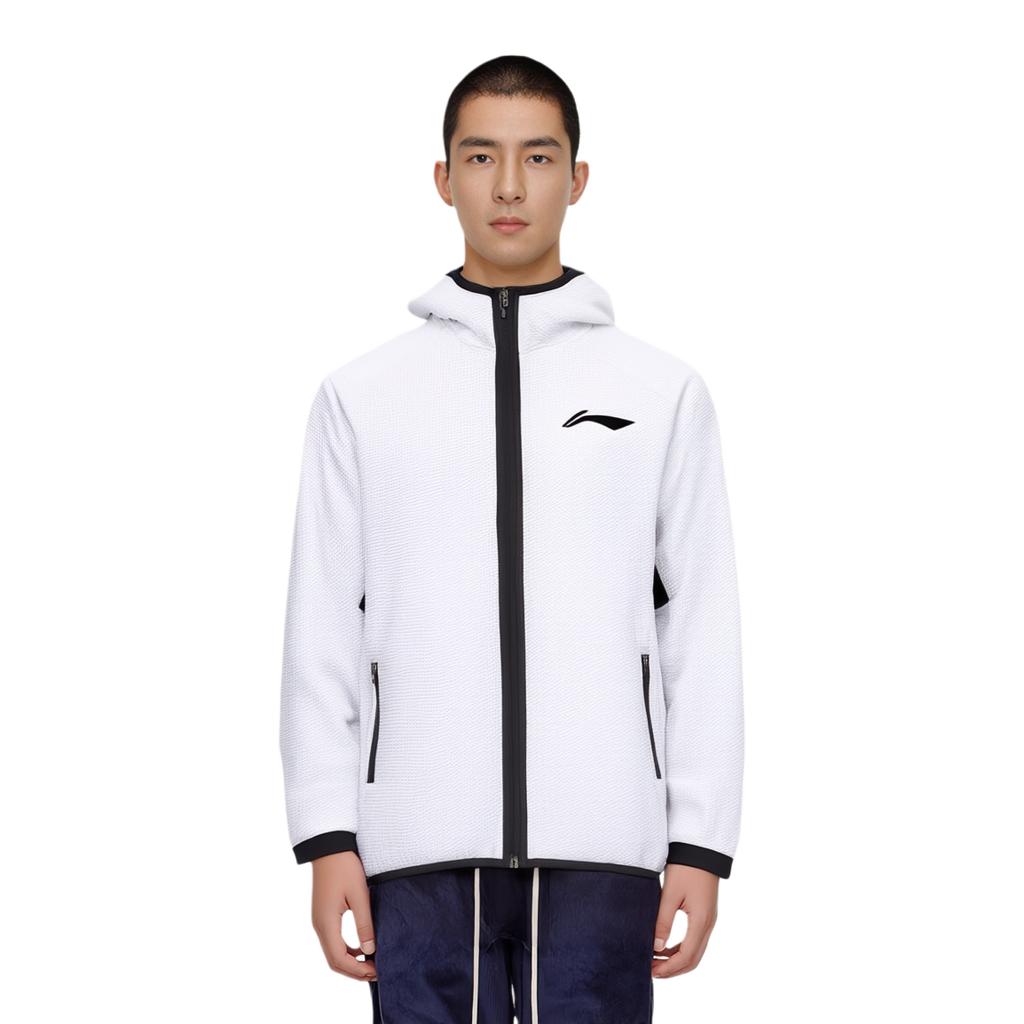Li Ning CBA Series Ležérní sportovní mikina s kapucí na zip s dlouhým rukávem Pánské bundy Bílá AWDSJ33-2