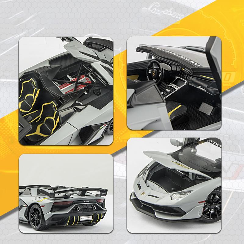 1/24 Lamborghini Aventador SVJ63 Alloy Car Diecasts & Toy Vehicles Car Model Sound and Light Pull Back Car Toys for Kids Gifts