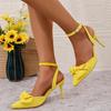 Fashion Bowtie Decor High Heels Sandals for Women Fashion Comfort Yellow Pointed Toe Sandals 2025 Summer Ankle Buckle Thin Heels Shoes