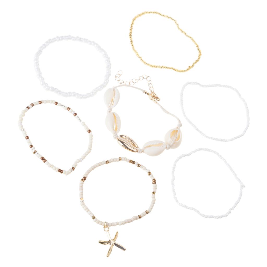 7Pcs Fashion Bohemian Shell and Starfish Beaded Bracelets Unique Bangles for Summer Elegant Beach Vacation Jewelry