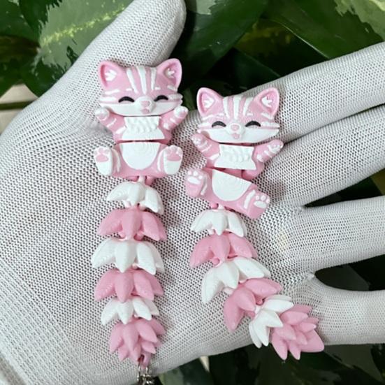 Keychain Cartoon Cat Fox Design with Metal Ring Keychain Pendant 3D Printed Movable Joints Flexible Body