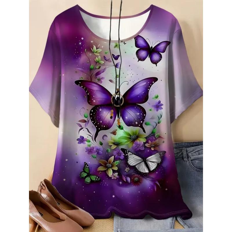 Fashion Women's Crew Neck Short Sleeve 3D Animal Color Printing Animal Short Sleeve Crew Neck T-Shirt