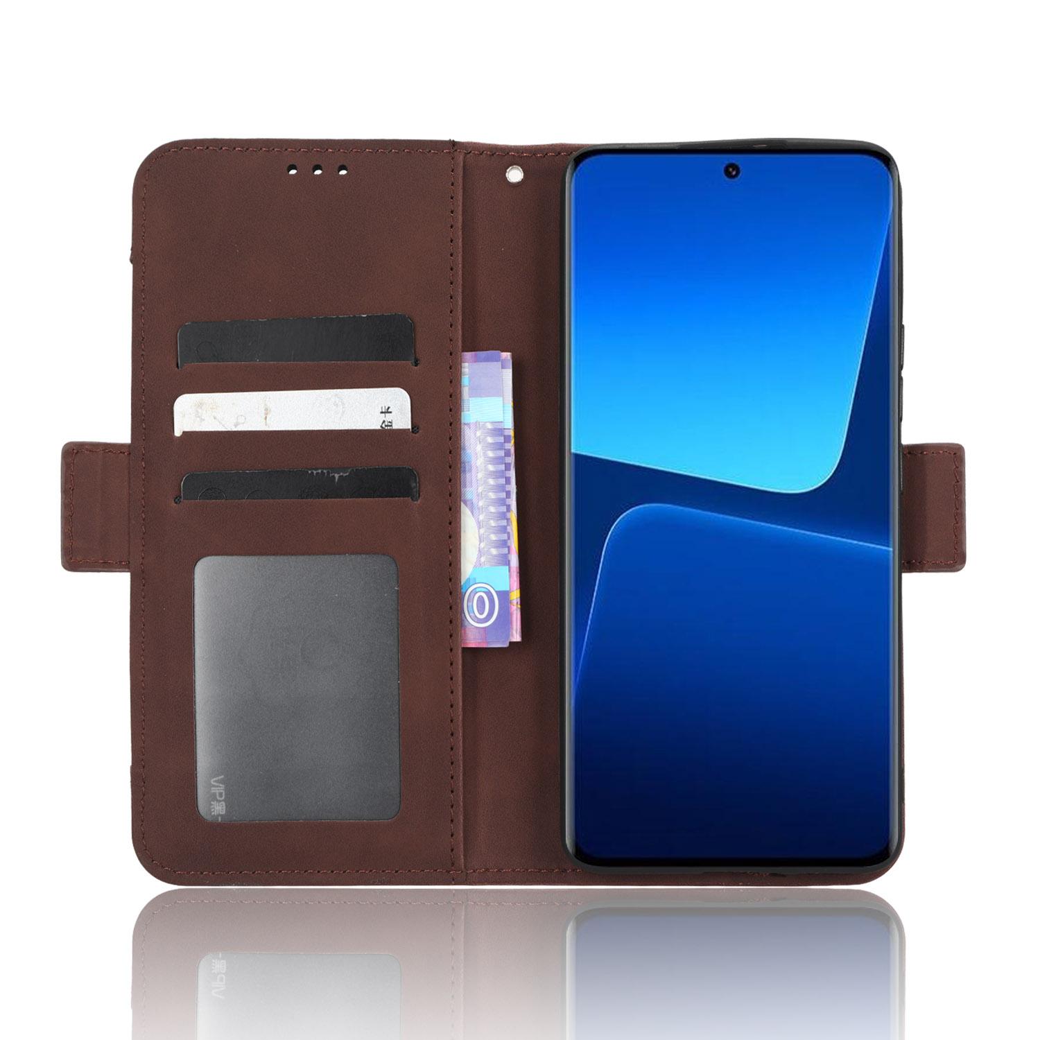 

For Xiaomi 13 5G Anti-drop PU Leather Phone Case Multiple Card Slots Magnetic Full Protection Flip Phone Cover Wallet Stand Brown