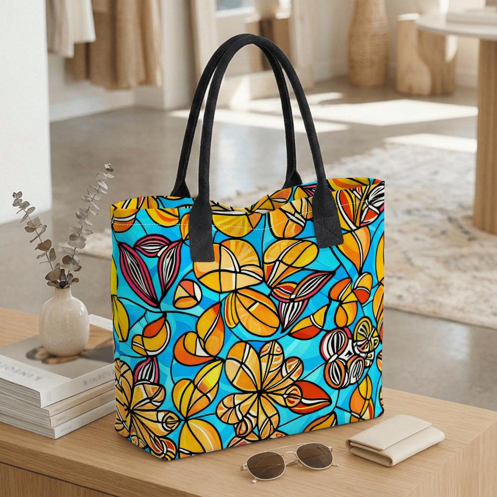 Colorful Floral Tote Bag Large Capacity Shoulder Bag for Daily Shopping Travel
