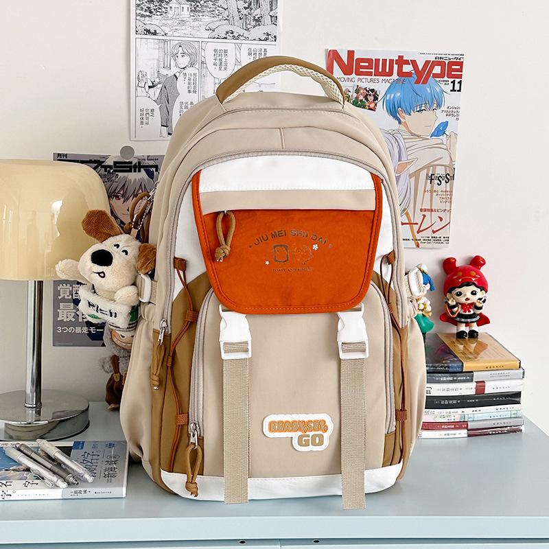 middle school student schoolbag, women's new contrasting color waterproof, ultra-light large-capacity lightweight high school backpack