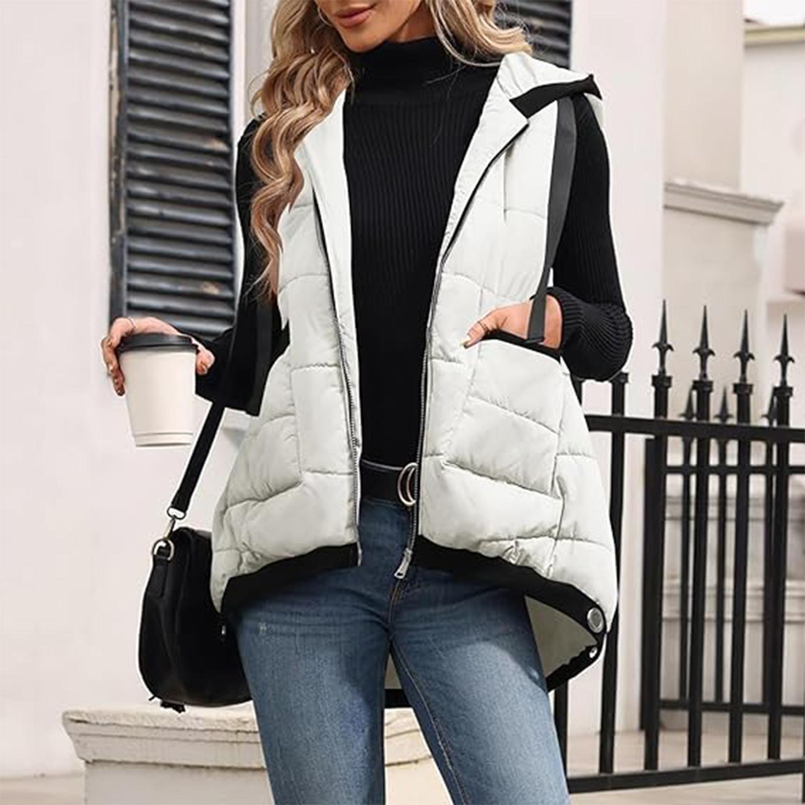 

Women s Casual Fashionable And Comfortable Jacket With Zipper And Hooded Casual Vest Coat XXL белый