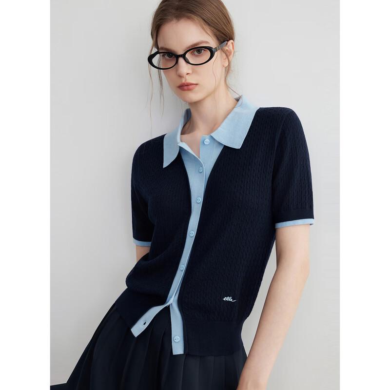ELLE Women s Color-block Knit Polo Top M