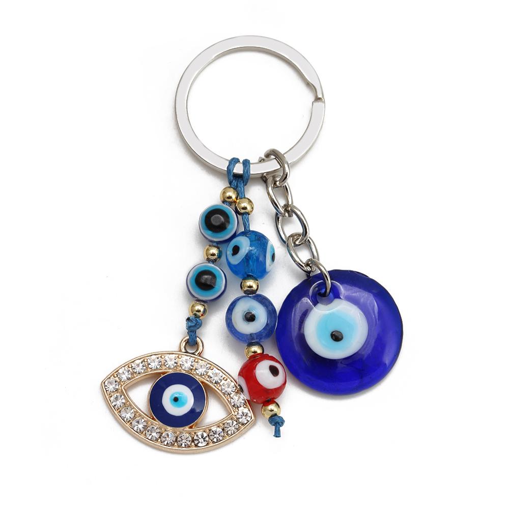 Lucky Eye Alloy Fatima Hand Elephant Owl Tree of Life Keychain Blue Turkish Evil Eye Key Chain Car Keyring for Women Men Jewelry