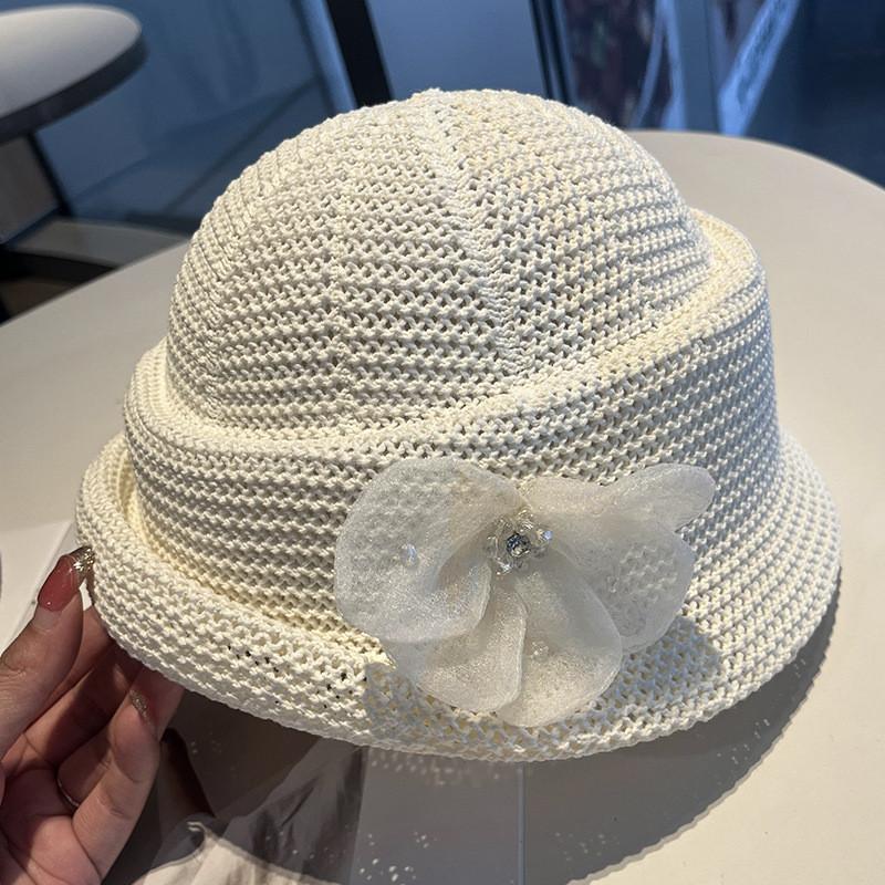 Summer Flower Pattern Knit Bucket Hat With Sun Protection For Outdoor Casual Wear
