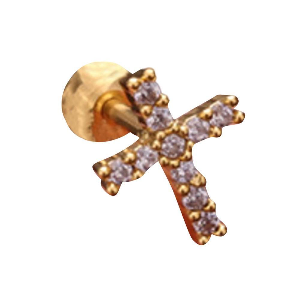 Titanium Steel & Stainless Steel Post Crown Ear Studs With Micro-Pavé Zircon - Screw-Back Ball Fashion Earrings For Western Piercing Jewelry