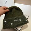 French Light Luxury Niche Rhinestone Min Color Matching Wool Hat, Winter Celebrity Wool Blended Knitted Hat