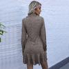 Autumn new retro print short skirt cardigan long sleeve lapel dress women's clothing