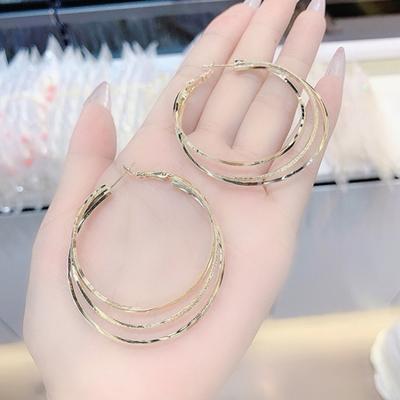 1 Pair Women Earrings Multi-layer Exaggerated Shiny High Polished Temperament Ear Decoration Jewelry Round Large Hoop Earrings Women Gift