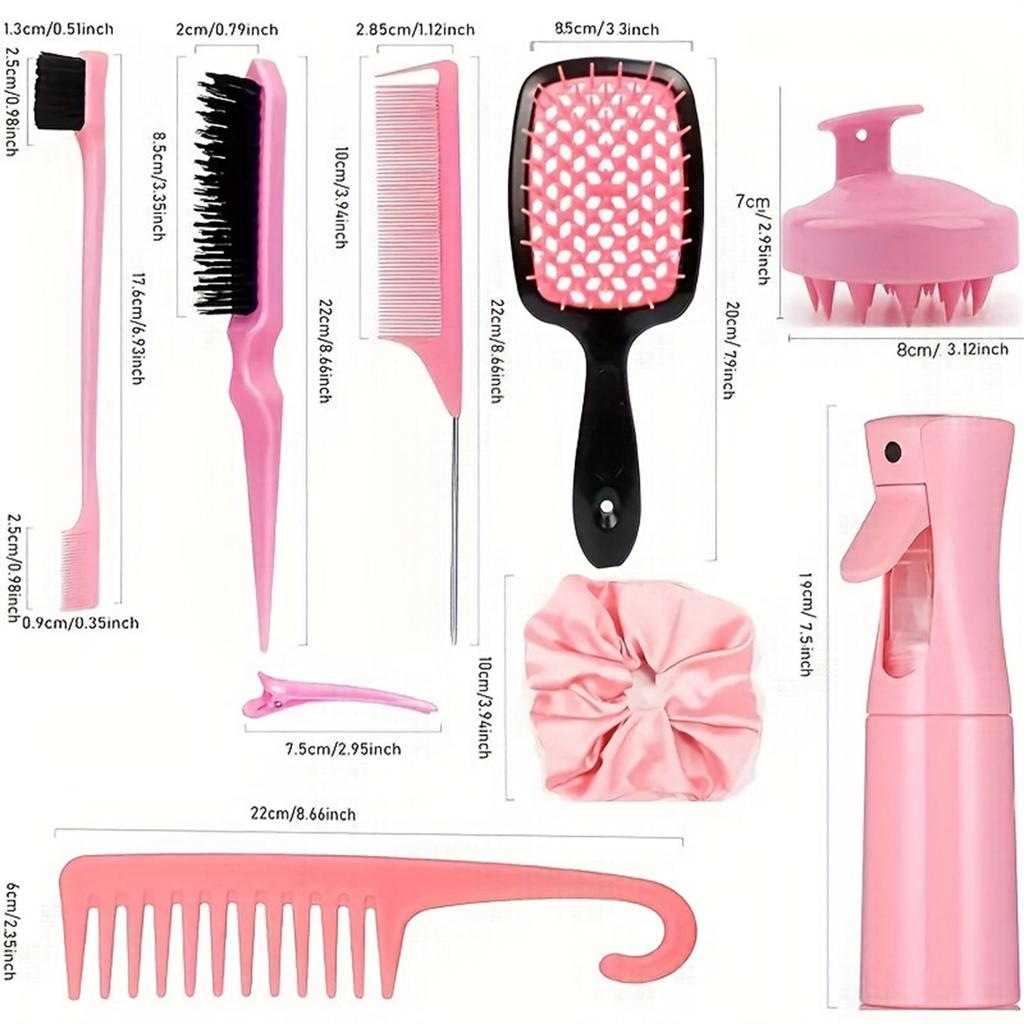 12pcs Hair Styling Combs Set With Airbrush Empty Bottle and Hair Rings Suitable for Wet and Dry Hair