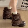 Fashion Cool Brown Fur Round Toe Ankle Boots Versatile Belt Buckle Design Stylish Winter Short Boots Bottes Femmes Size 35-40