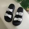 Summer 2025 New Niche Design Belt Buckle Double Belt Cool Slippers Women Wear Comfortable Thick Bottom Fashion One-word Drag