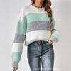 Damen gestreifter Farbblock-Pullover Oversized Rundhalsausschnitt Langarm Lässiger Strickpullover Pullover