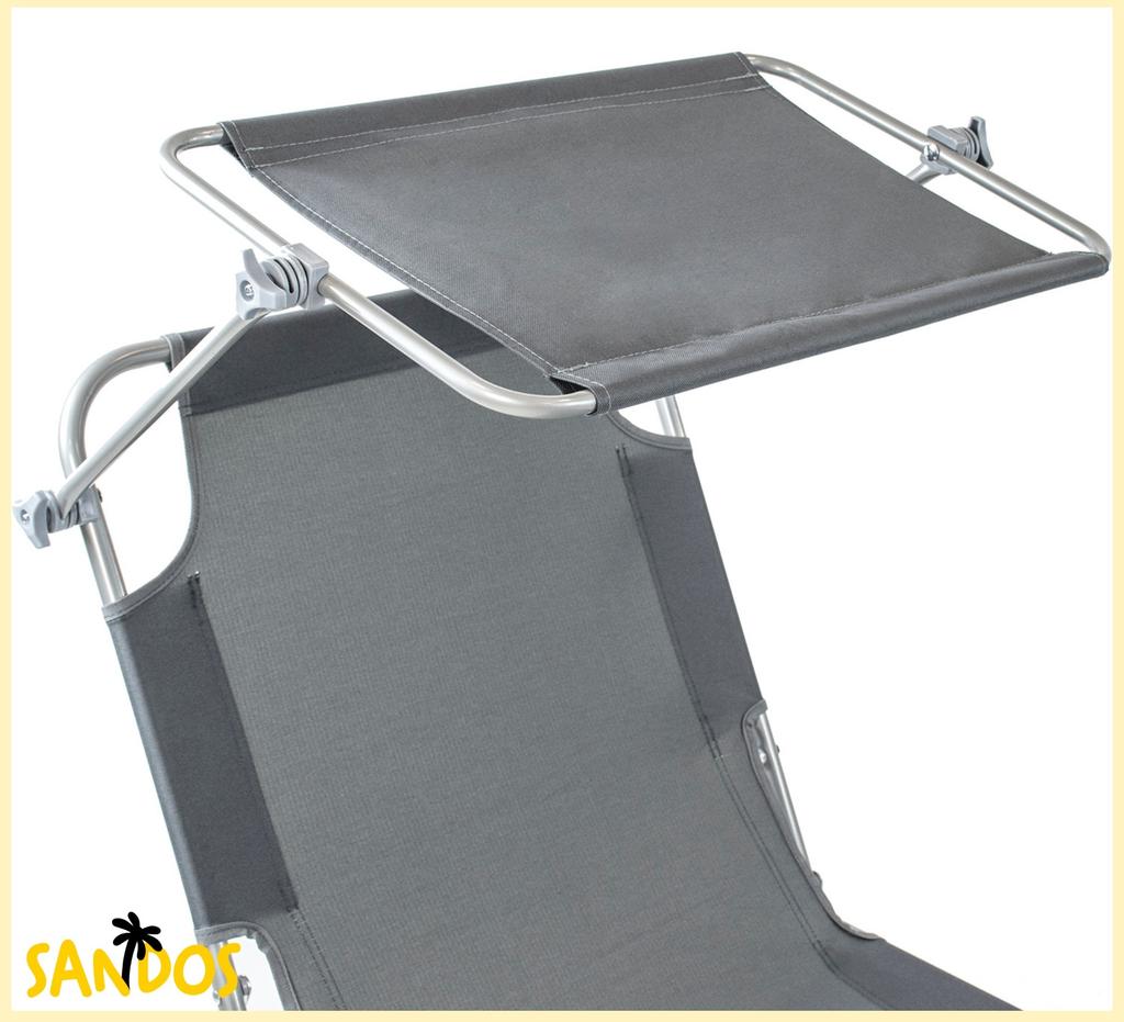 Folding Garden Beach Lounger with Roof, Pool Sunbathing Bed, Gray