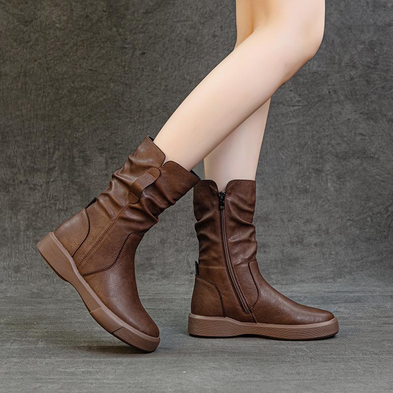 Autumn and Winter Retro Martin Women's Versatile Short Low Tube Thick Sole Thin Knight