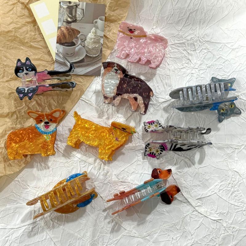 Cute Cartoon Dog Cat Shark Hair Claw Clip Premium Acrylic No Damage Hair Holder for Women Girls School Wear
