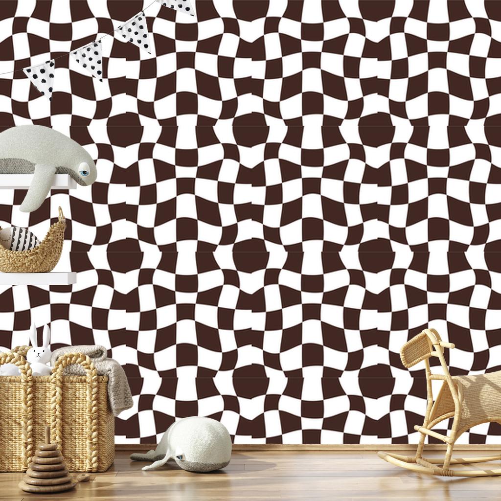 Casual Checkerboard Wallpaper In Burgundy and White for the Living Room and Bedroom 50x1000