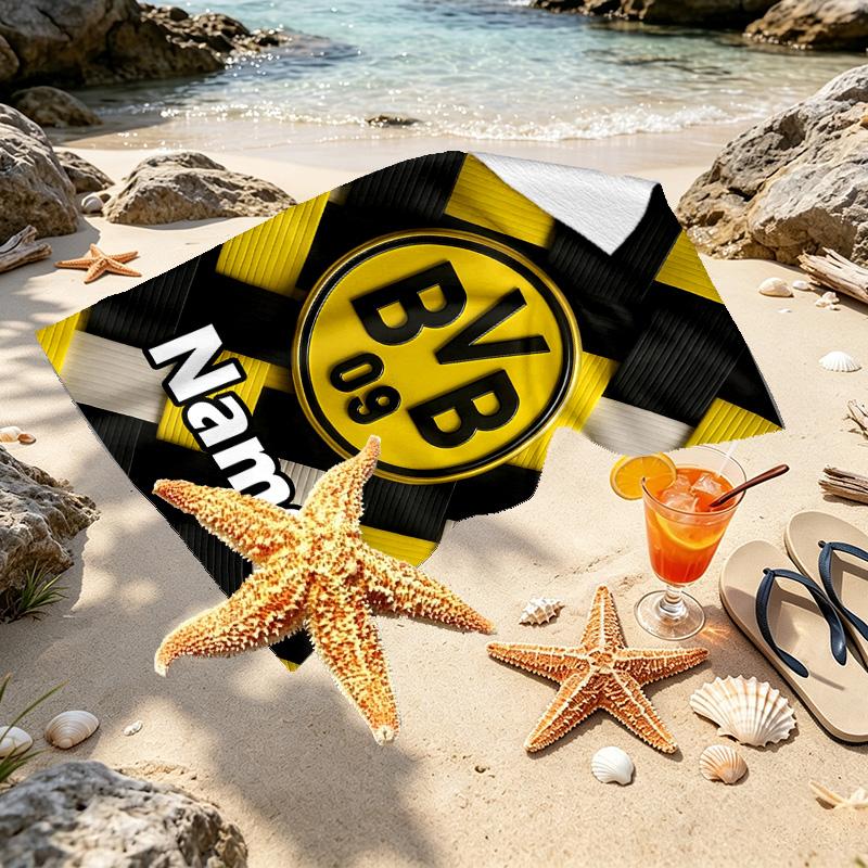 Custom Name Personalized Borussia Dortmund Print Beach Towel, for Trip Camping Beach Party Home Decor, Birthday Gift for Family & Friends