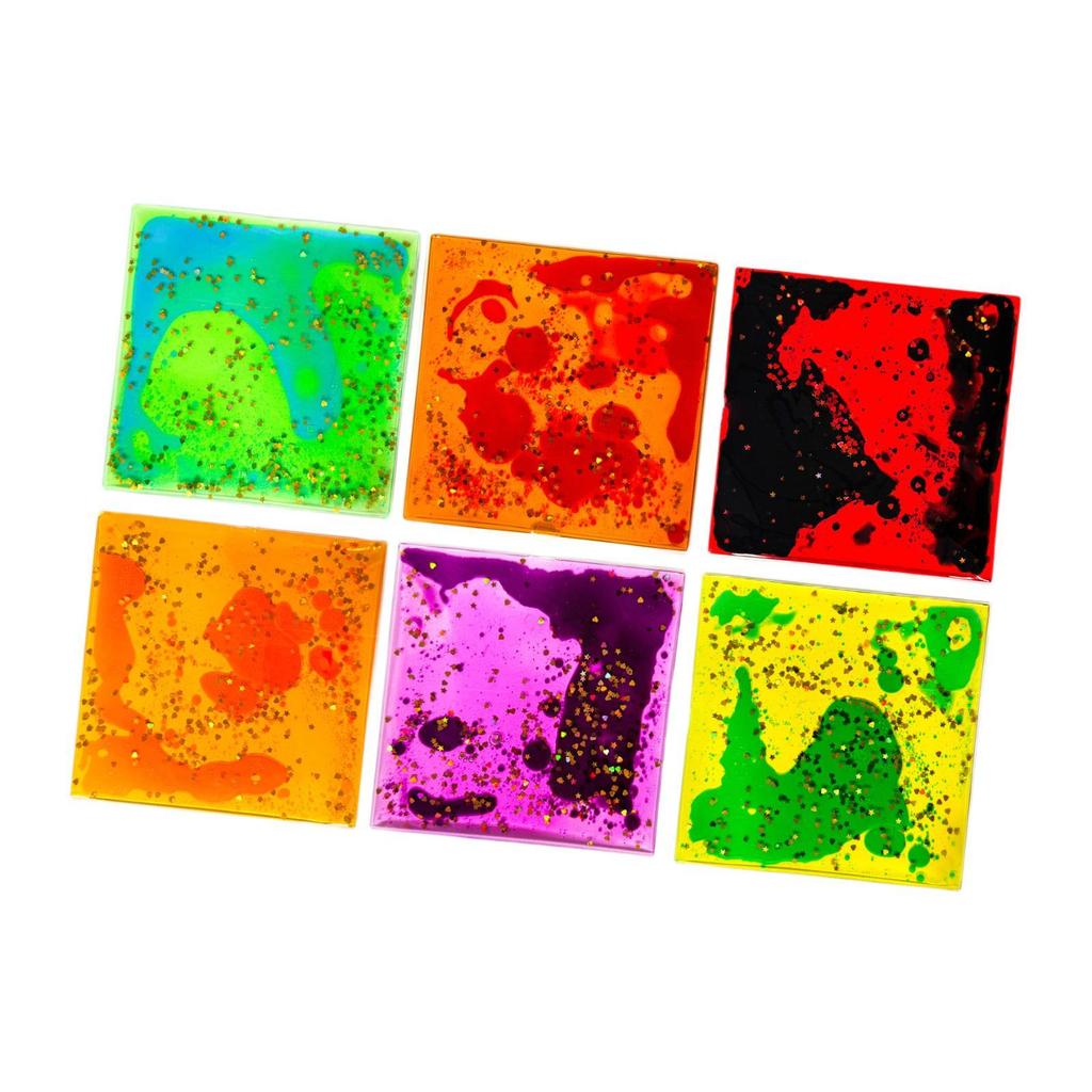 6 Pieces Sensory Soft Gel Liquid Toys Water Pads Motion Tiles Square