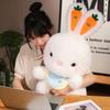 Cartoon Sitting White Rabbit Doll Plush Toy Bib Carrot Bunny Animal Plushie Peluche Soft Fluffy Present
