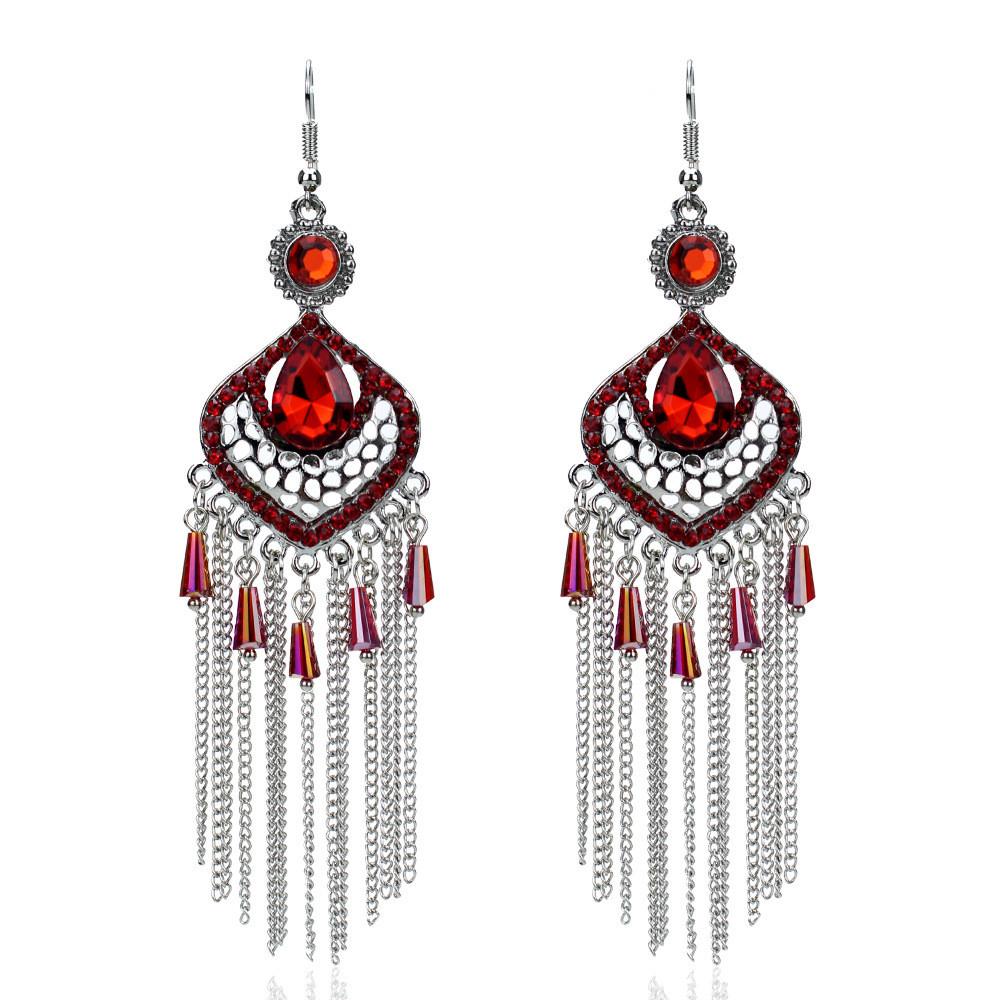 Vintage Geometric Alloy Drop Earrings With Embellished Gems For Womens Casual Wear