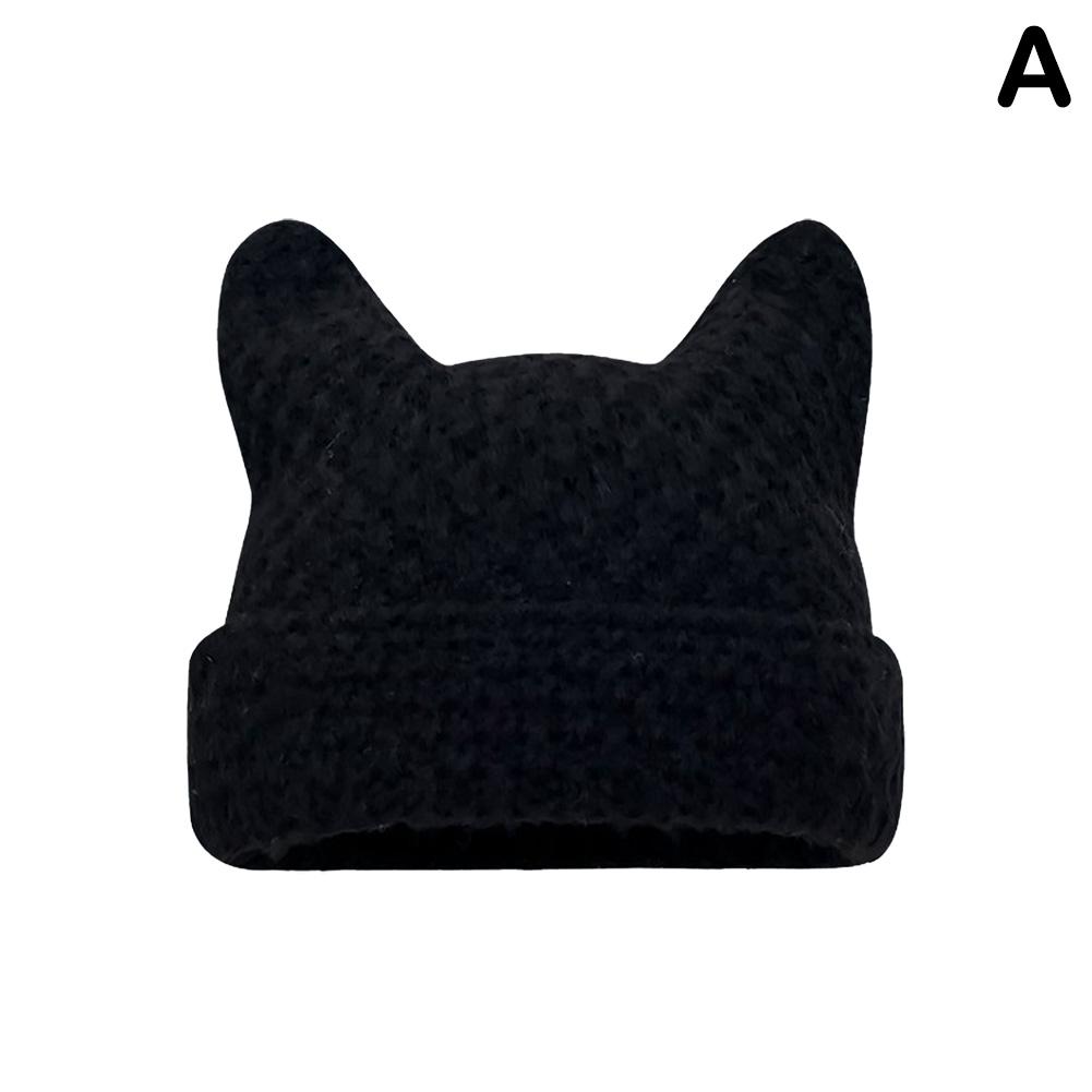 Woman Knitted Cat Ear Little Devil Hat Fashion Handmade Ears Beanie Warm Woman Horn Knit Devil Q4E6