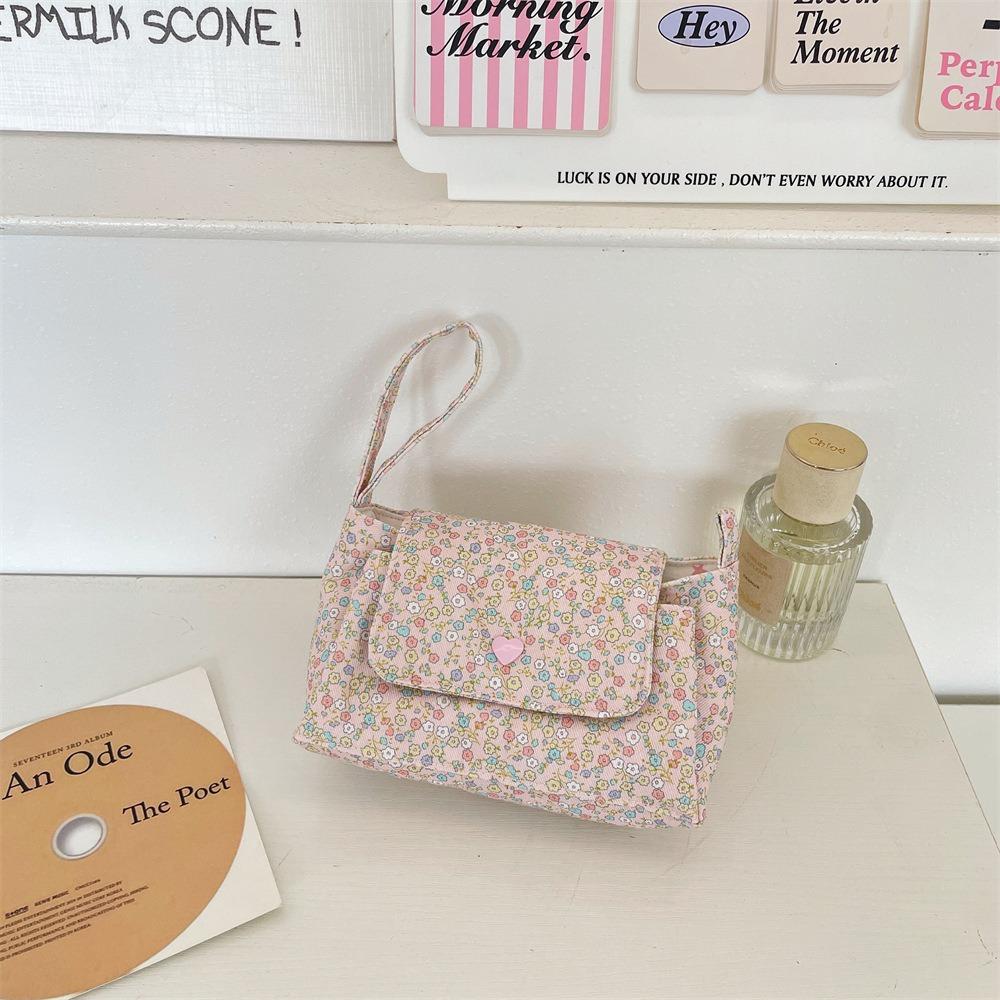 Print Cosmetic Pouch Snap Button Layered Storage Bag Floral Makeup Bag School Students Style 6