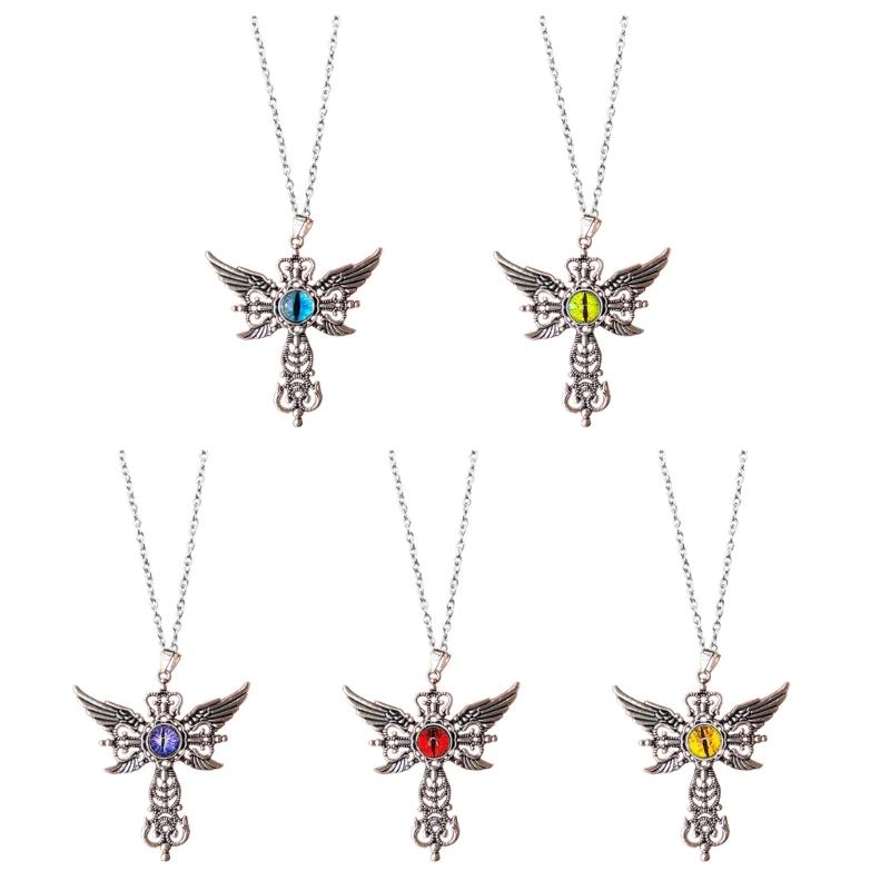 Adjustable Chain Crosses Necklace Elegant Crosses Necklace with Demon Wing Pendant Unique Neck Chain Accessory