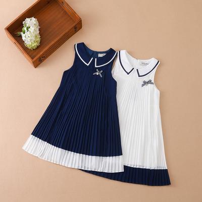 Mädchenkleid Sommer Chiffon Plissee Kleid Kinder ärmelloses Kleid Modisches Baby weißes Prinzessinnenkleid