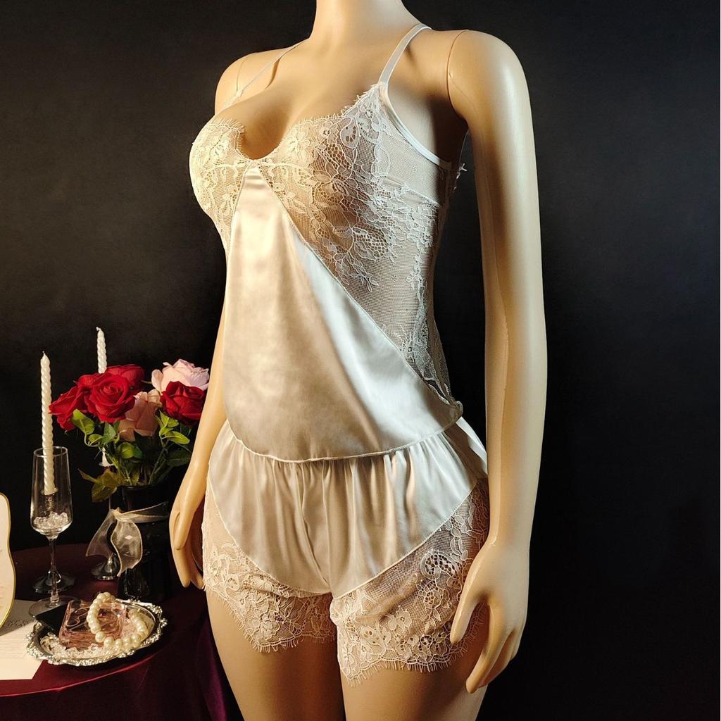 Sexy Lace Perspective Seduction Cross Suspender Teen Lace Shorts Sex Lingerie Set